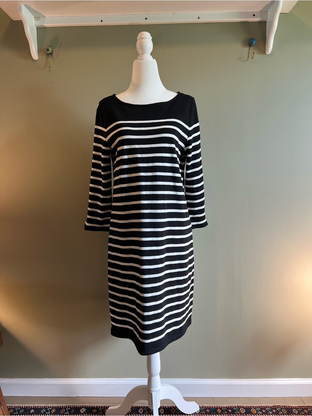 Talbots Black and White Striped with Red Trim Inside Colllar/Cuff - Picture 5 of 8